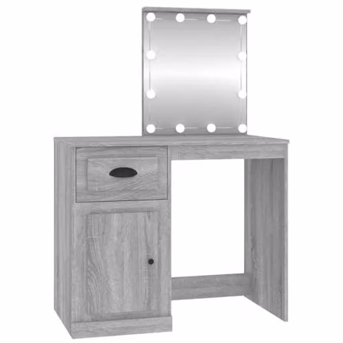 vidaXL Modern Dressing Table with LED Mirror in Grey, W/D/H: 90 x 50 x 132.5 cm
