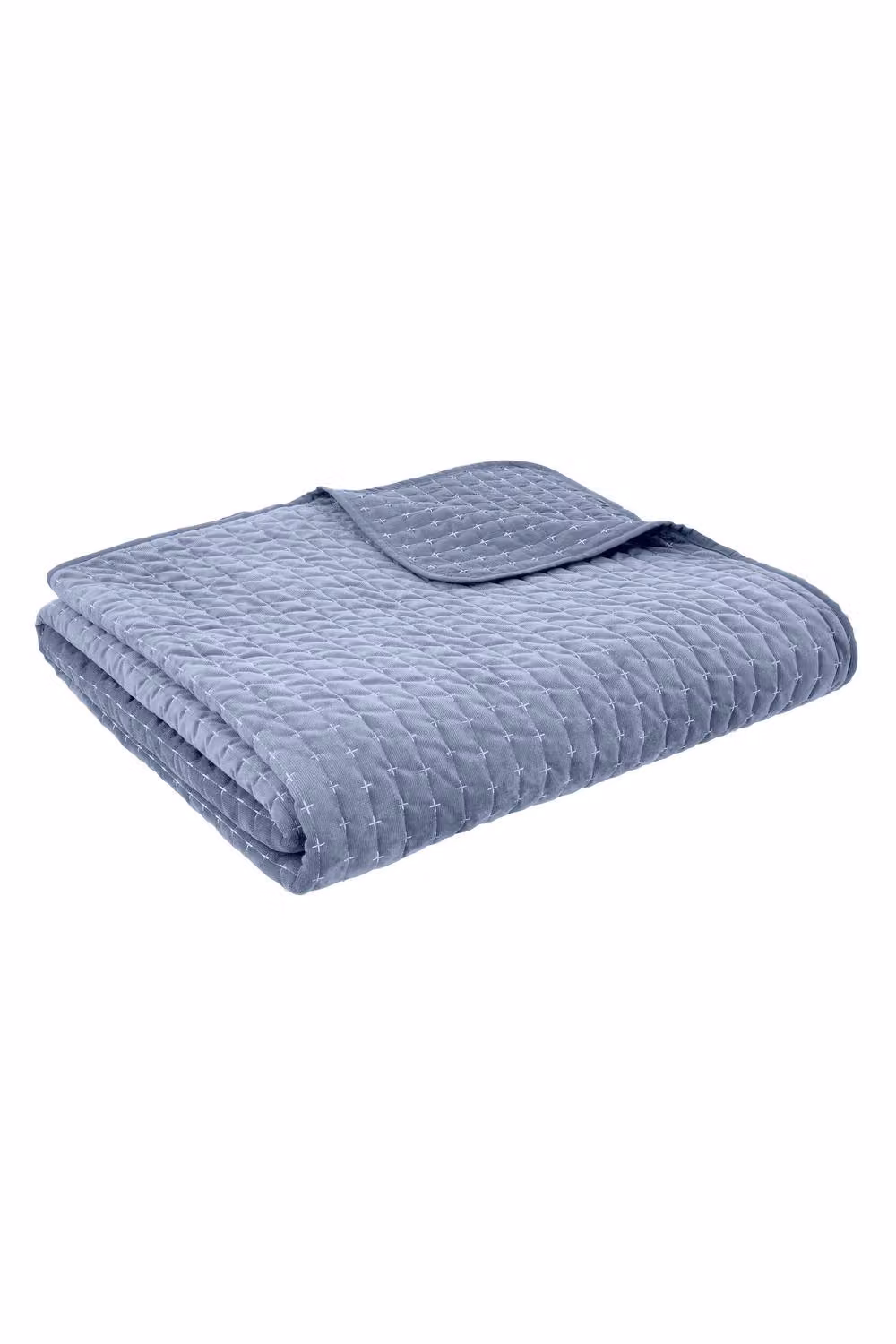 Bianca Attica Velvet Embroidered Quilted Bedspread in Blue – 3