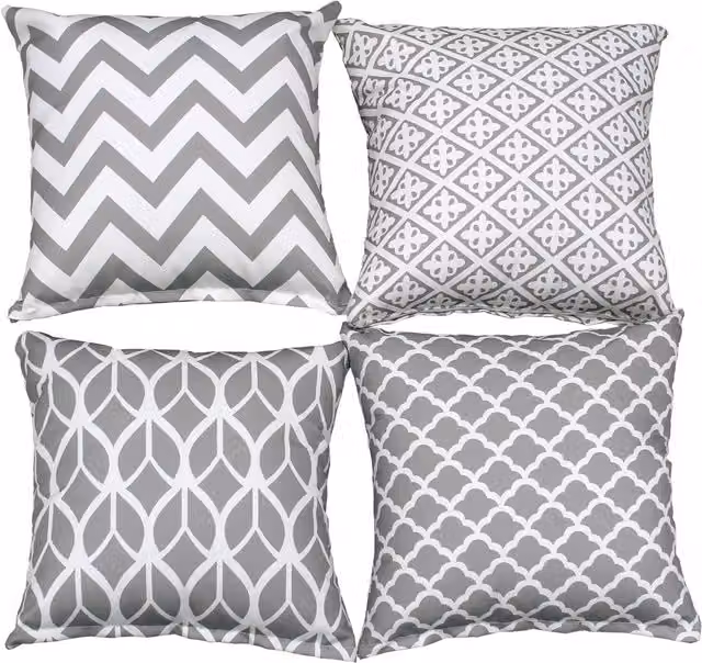 Oseasons Pack of 4 Stonewave Graphic Square Scatter Cushions in Grey and White, 45 x 45 cm