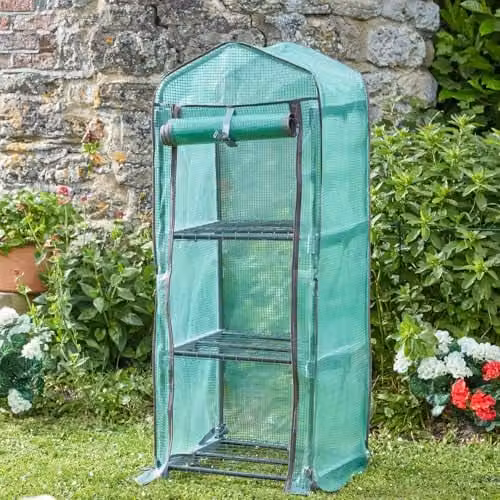 mysmartbuy Classic 3-Tier GroZone Sheltered Greenhouse with Steel Frame and Transparent Green PE Cover