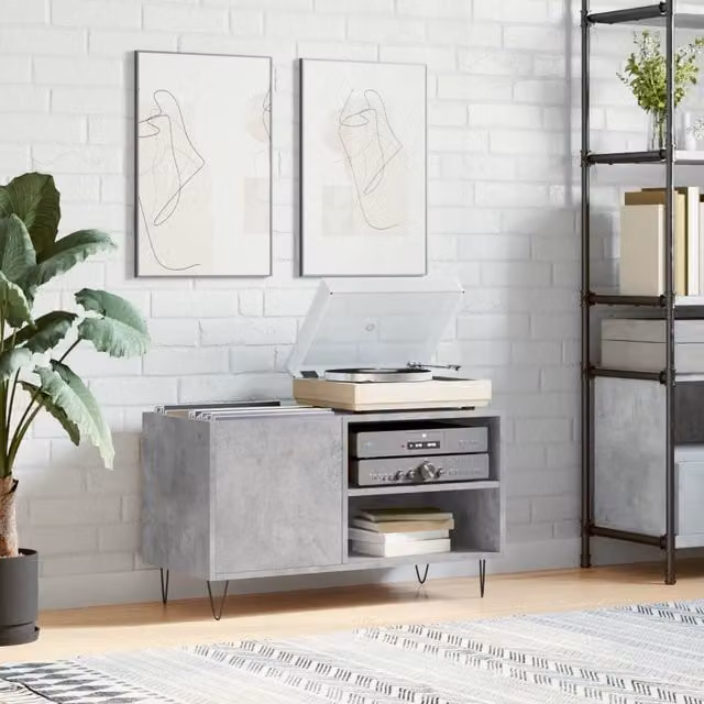 Berkfield Home Record Cabinet in Concrete Grey, W/D/H: 85 x 38 x 48 cm – 1