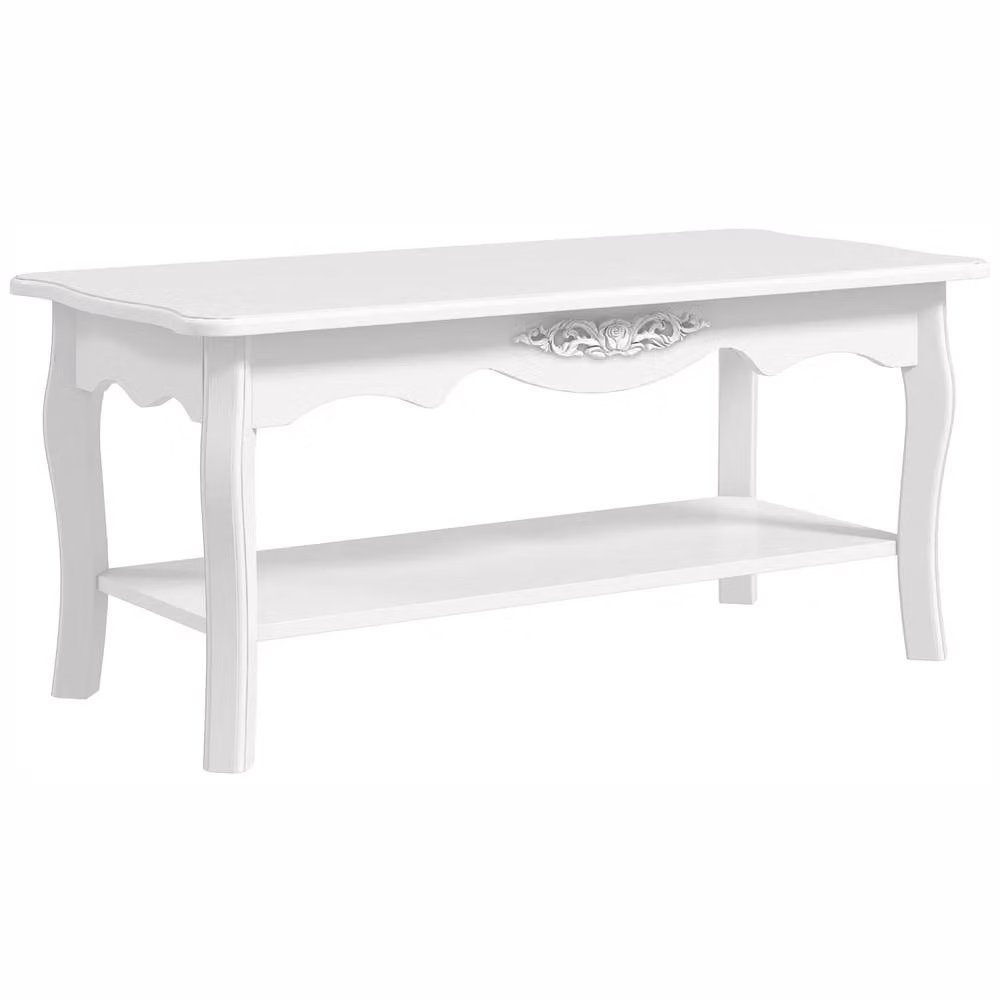 Wyld Haus Noketa White Rectangular Mid Century Coffee Table with Storage Shelf – 2