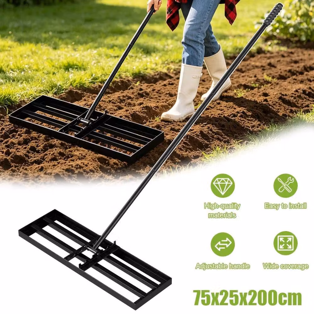 Kelvenix Heavy Duty Adjustable Lawn Leveller Sand and Soil Leveling Rake in Black, 1kg – 3