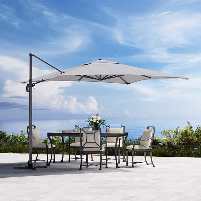 Komore 2.5m Cantilever Garden Parasol with Cross Base in Light Grey