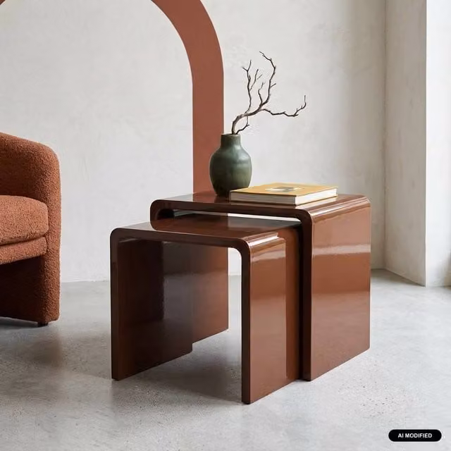 sweeek Set of 2 Nesting Tables with Glossy Red Finish