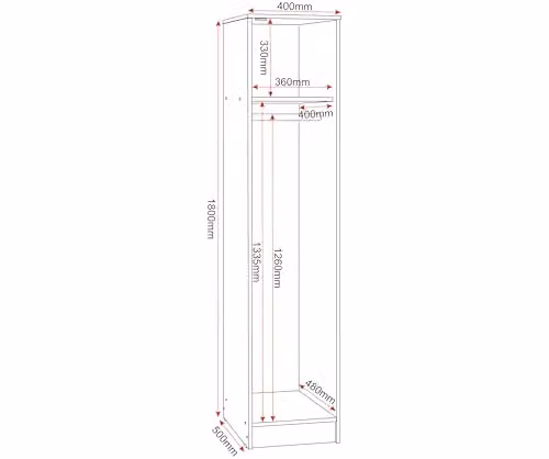 Seconique Malvern 1 Door Wardrobe in White, H 180 x W 50 x D 40 cm – 3