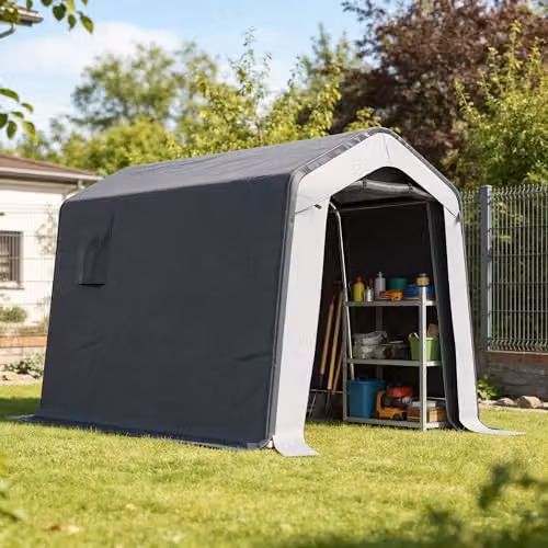 Outsunny Grey Galvanised Steel Garden Storage Shed with Single Door, W: 240 cm, D: 180 cm, H: 180 cm – 9