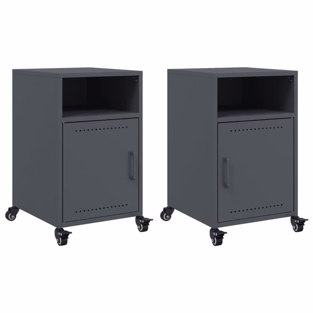 Berkfield Home Set of 2 Anthracite Metal Bedside Cabinets with Hinged Doors and Internal Shelves, W/D/H: 36 x 39 x 59 cm – 2
