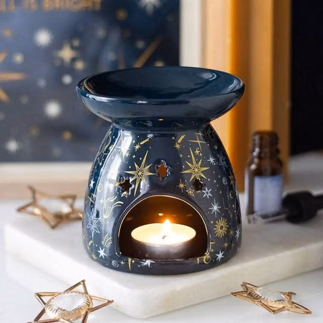 Uniqueful Blue Starry Night Ceramic Oil Burner and Wax Warmer in Navy – 1
