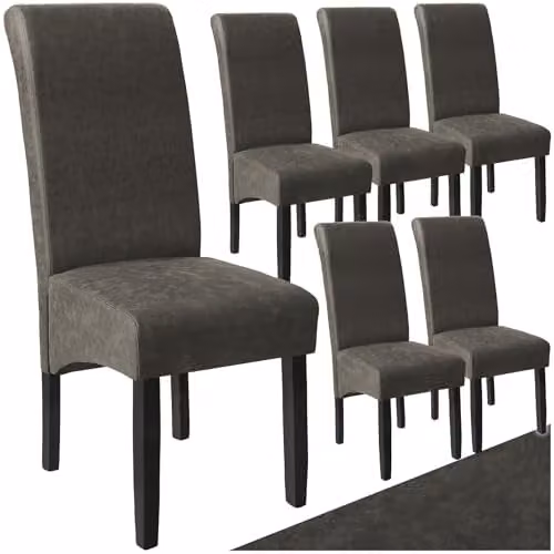 tectake Set of 6 Modern Dining Chairs with Faux Leather Covers and Wood Legs in Grey