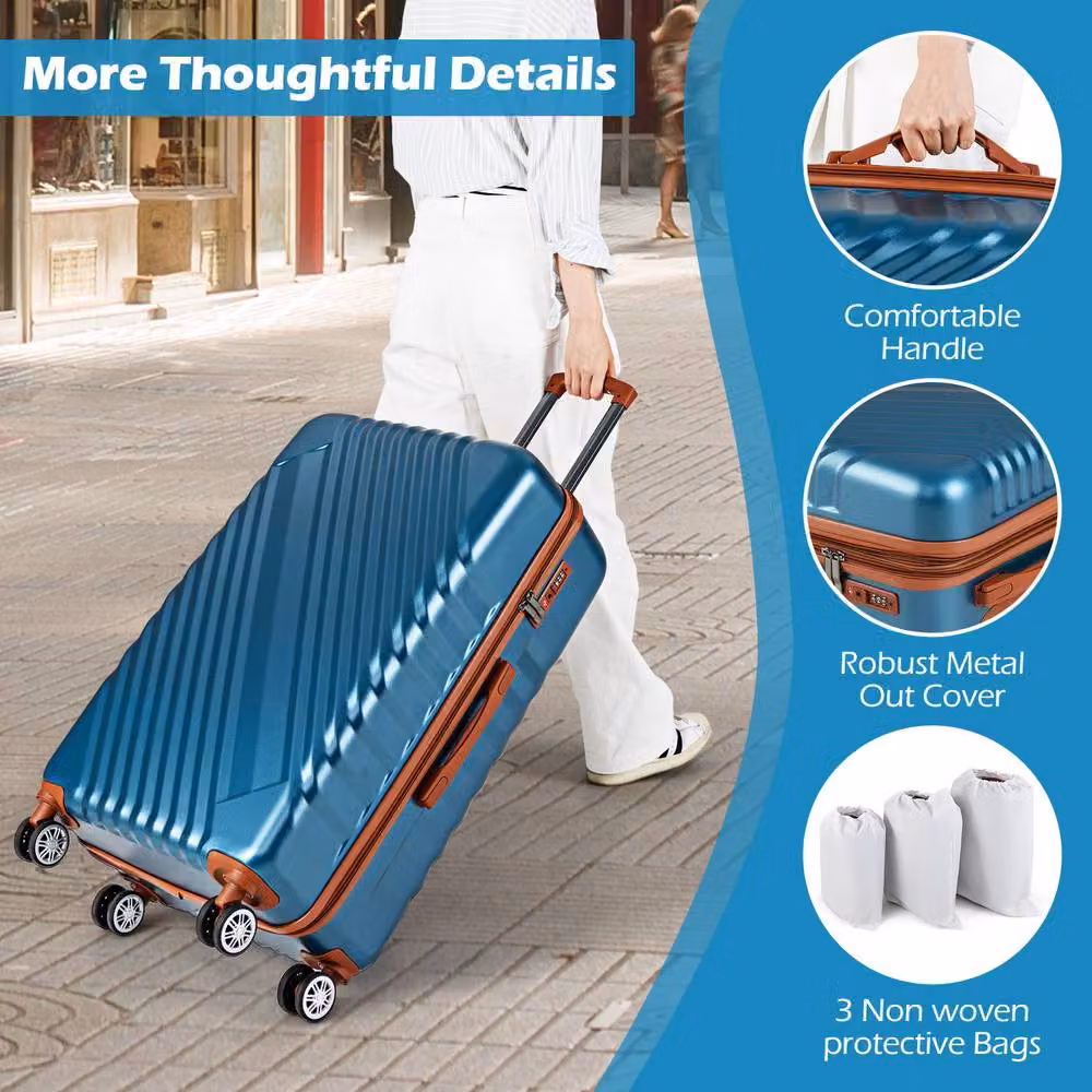 Costway 3-Piece Hard Shell Cabin Travel Suitcase Set with TSA Lock in Teal – 6