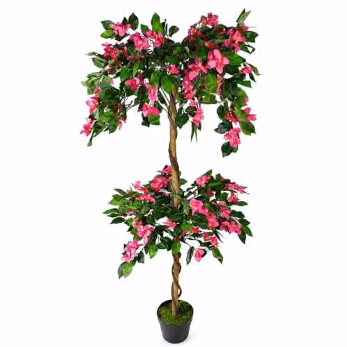 Leaf Design Extra Large Artificial Pink Flowering Rhododendron Bush Tree, Height: 140 cm – 1