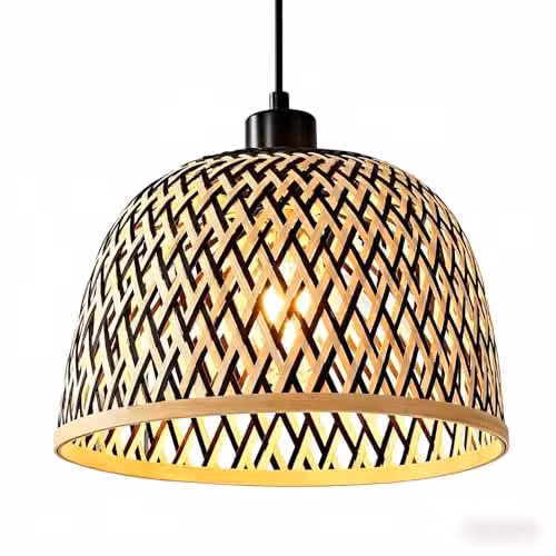 Harper Living Handwoven Bamboo Easy Fit Pendant Light Shade with Reducer Ring, Black and Brown, Diameter: 28 cm – 1