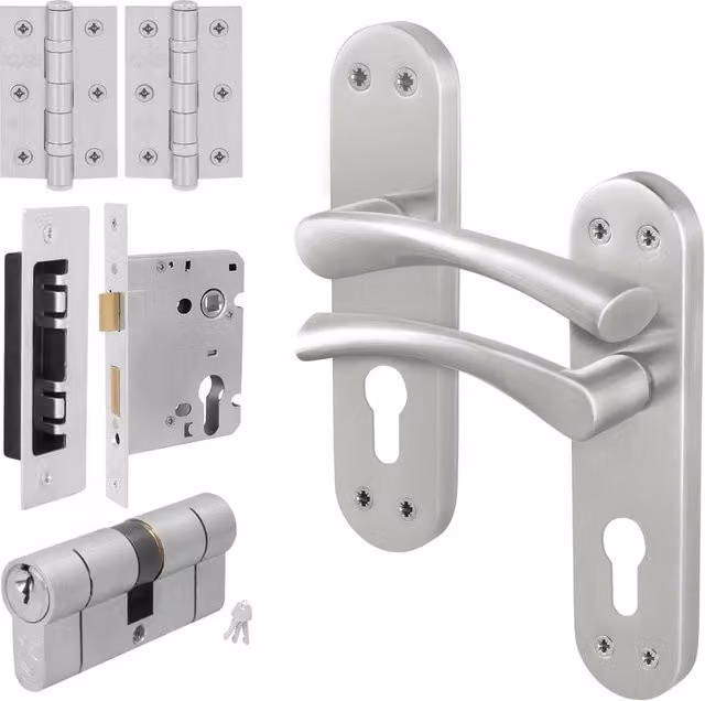 AFIT Novi Complete Handle Lock and Hinges Set in Satin Nickel Silver, 150 x 150 mm – 1