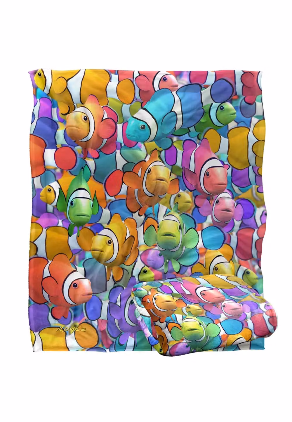 JQ Licensing Royce McClure Clown Fish Clown School Pattern Super Soft Fleece Throw Blanket, White, W/D/H: 152 x 127 cm – 2
