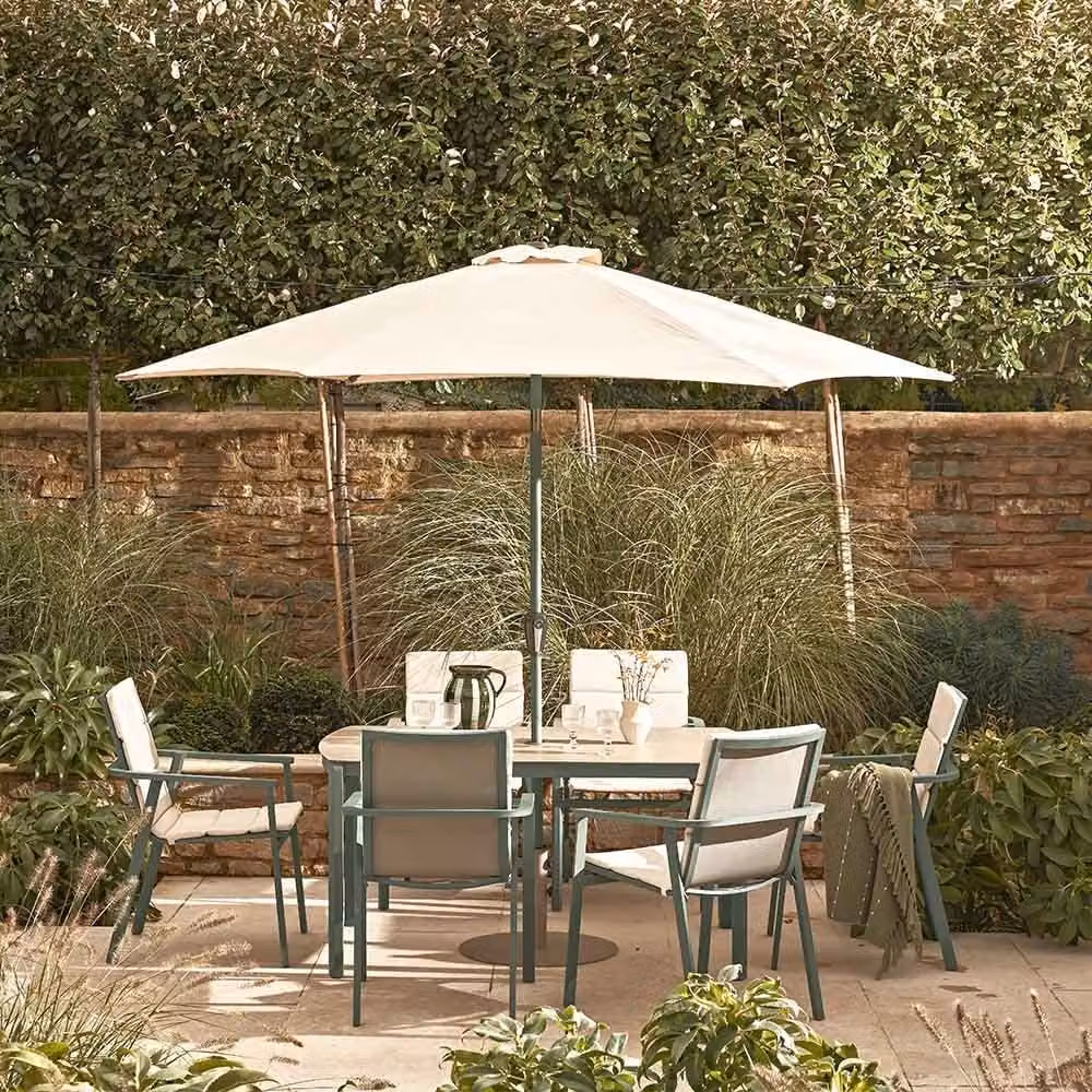 Leisure Grow Valentina 6 Seat Dining Set with Parasol in Green, Beige and Grey