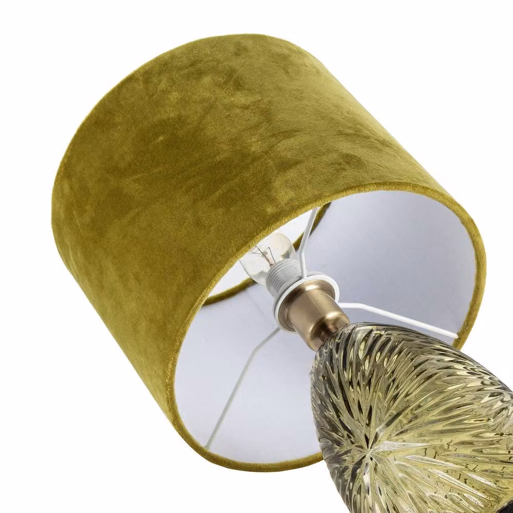 Happy Homewares Modern Table Lamp with Transparent Glass Base and Green Fabric Shade – 2