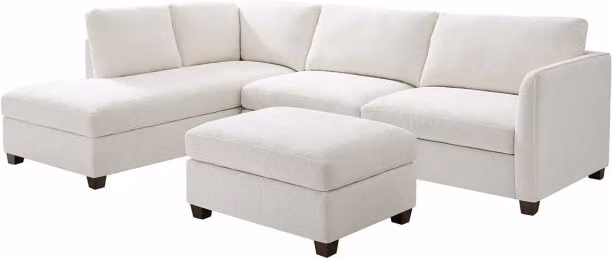 TGC Brittany Cream Chenille Fabric Left Hand Corner Sofa with Matching Ottoman