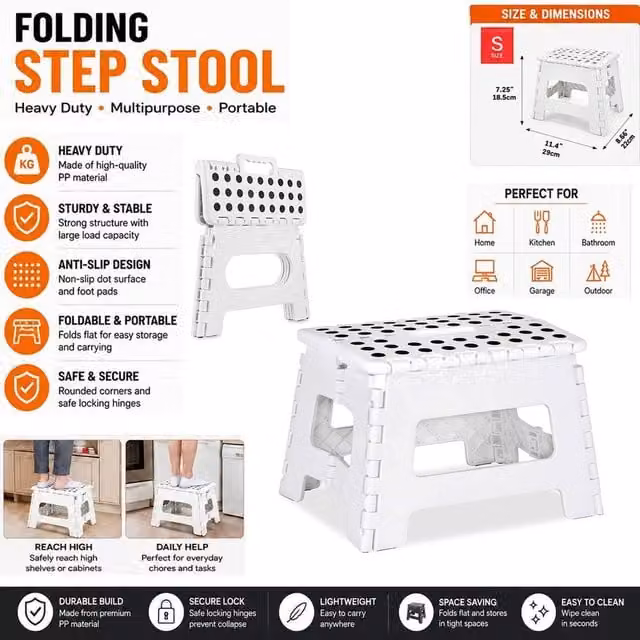 ATEK Small Foldable Non-Slip Step Stool for Toddlers in White – 1