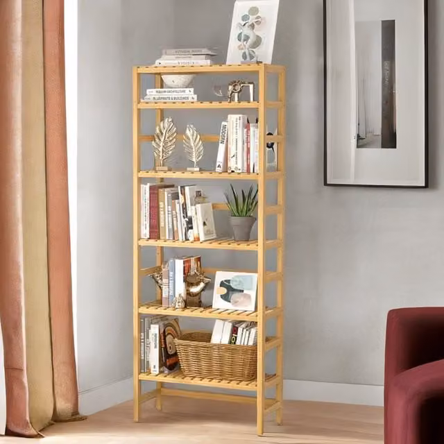 Rafaelo Mobilia 6 Tier Brown Bamboo Storage Rack with Adjustable Shelves, H 161.0 x W 60.0 x D 18.0 cm – 1