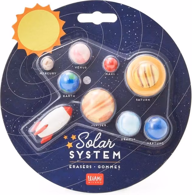 Legami Set of 9 Solar System Erasers in Multicolour and Black