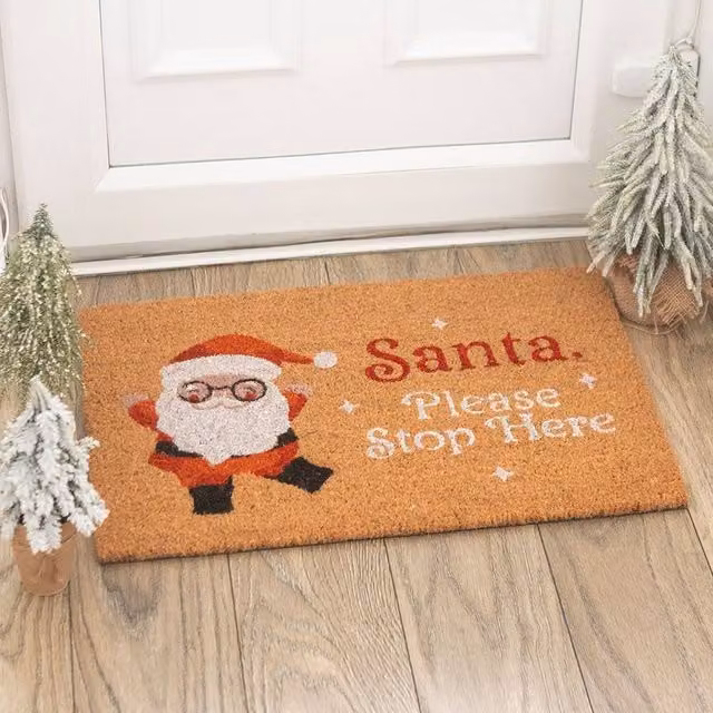 Uniqueful Natural Santa Claus Christmas Coir Doormat in Brown, W: 100 cm, D: 60 cm
