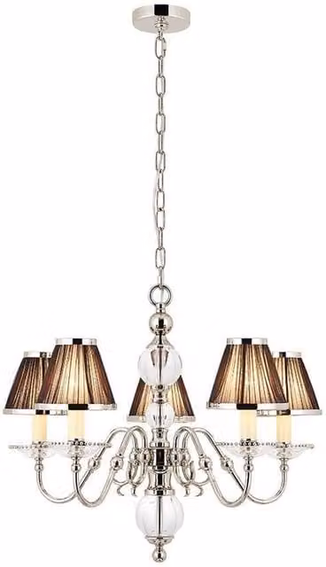 Interiors 1900 Tilburg 5 Light Ceiling Pendant Chandelier in Silver with Crystal and Glass, E14