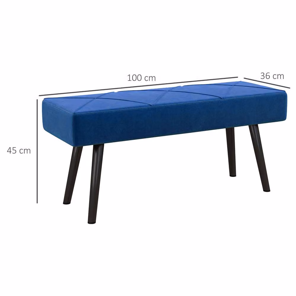 STILVORA Blue Velvet Upholstered Bench with Metal Legs – 4