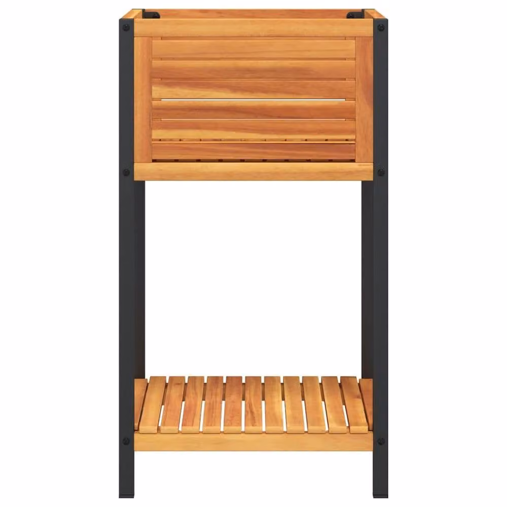 Berkfield Home Garden Planter with Shelf in Brown Acacia Wood and Steel, W/D/H: 45 x 45 x 80 cm – 3