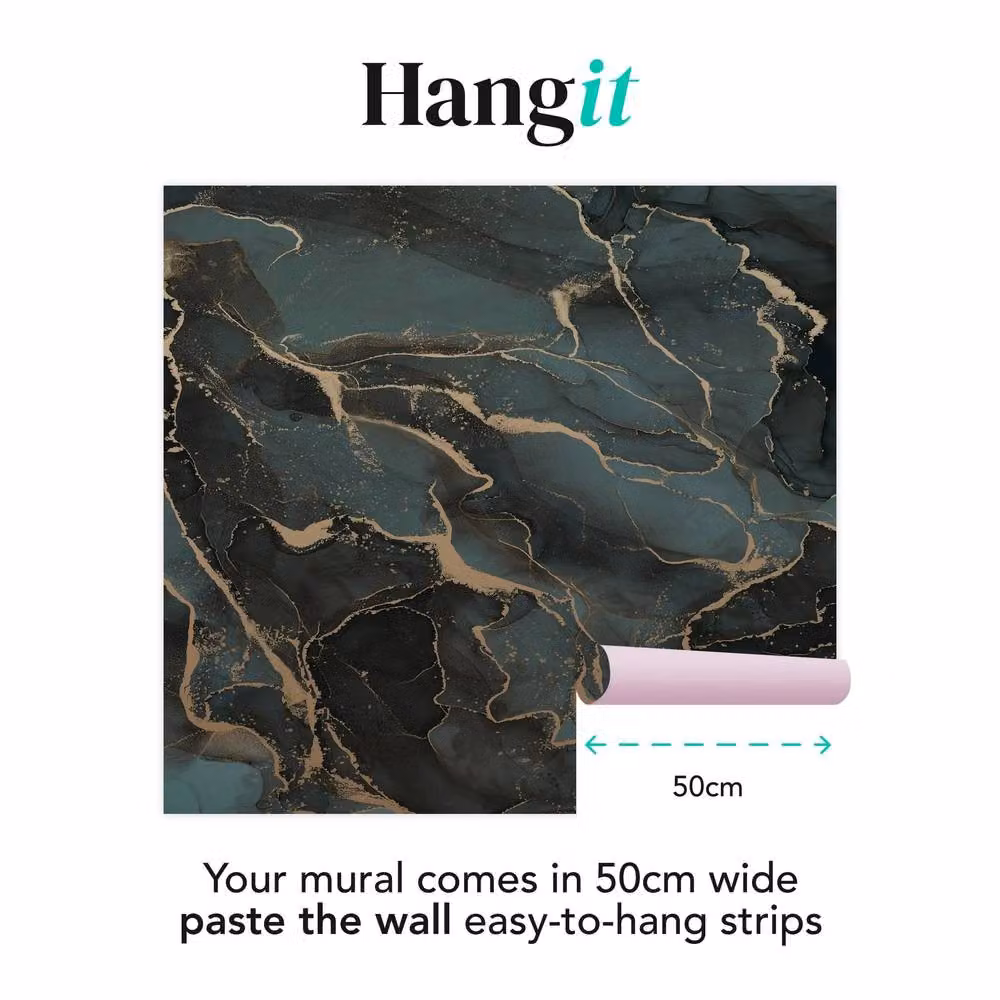 Superfresco Easy Marble Abstract Wall Mural in Petrol, Gold and Blue, W: 300 cm, H: 280 cm – 2