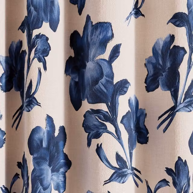 Ted Baker Midnight Floral Blue and Silver Eyelet Curtains, W: 137.16 cm, H: 228.6 cm – 1
