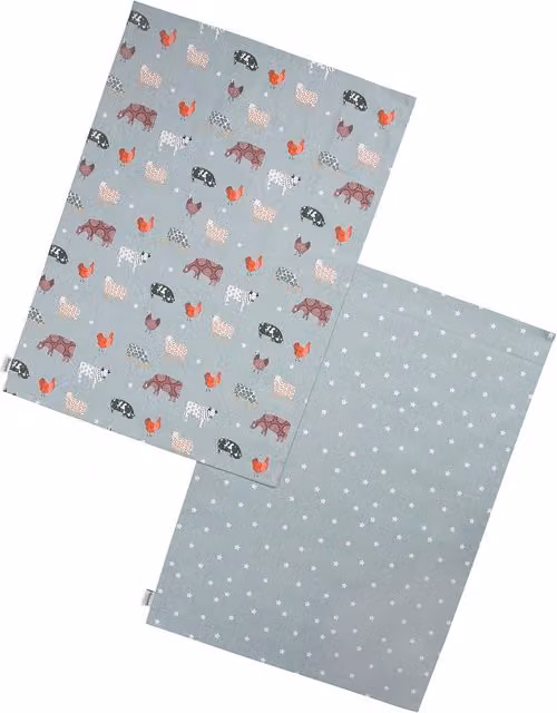 dexam Farmyard Set of 2 Graphic Tea Towels in Blue and Multicolour
