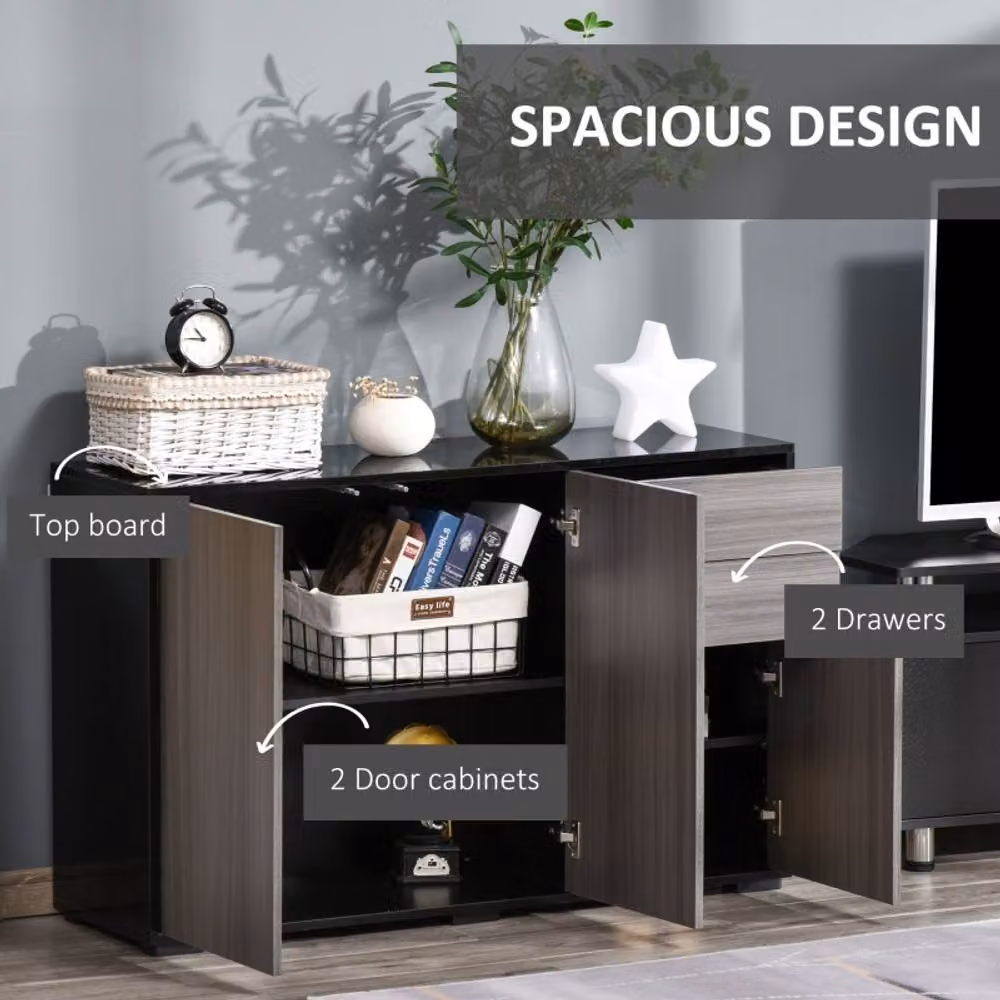 STILVORA Modern Grey Glossy Side Cabinet with Push-Open Storage – 3