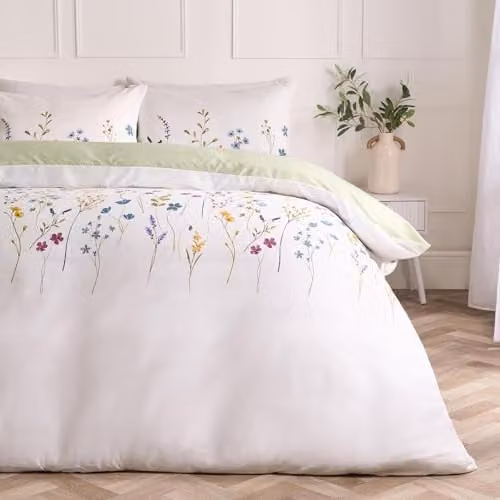 OHS Floral Double Duvet Cover and Pillowcase Set, Reversible Microfibre Polyester Bedding in Multicolour and Green, Duvet Cover 200 x 200 cm, Pillowcase 50 x 75 cm