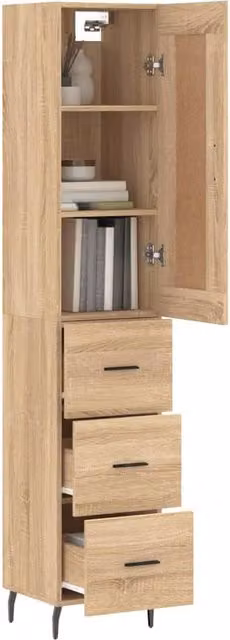 Berkfield Home Sonoma Oak Highboard in Brown, W/D/H: 34.5 x 34 x 180 cm