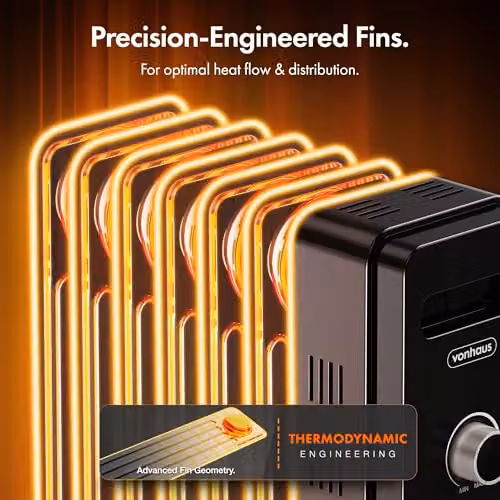 VonHaus 1500W Oil Filled Radiator in Black – 5