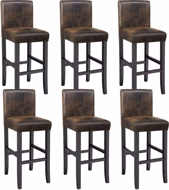 tectake Dover Bar Stool Set of 6 in Antique Brown Synthetic Leather – 1