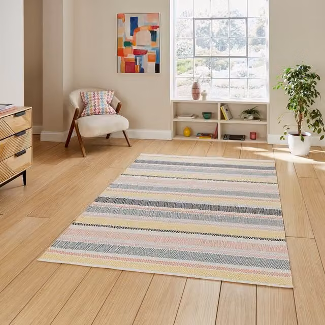 Terrys Modern Geometric Flat Weave Cotton Rug in Multicolour