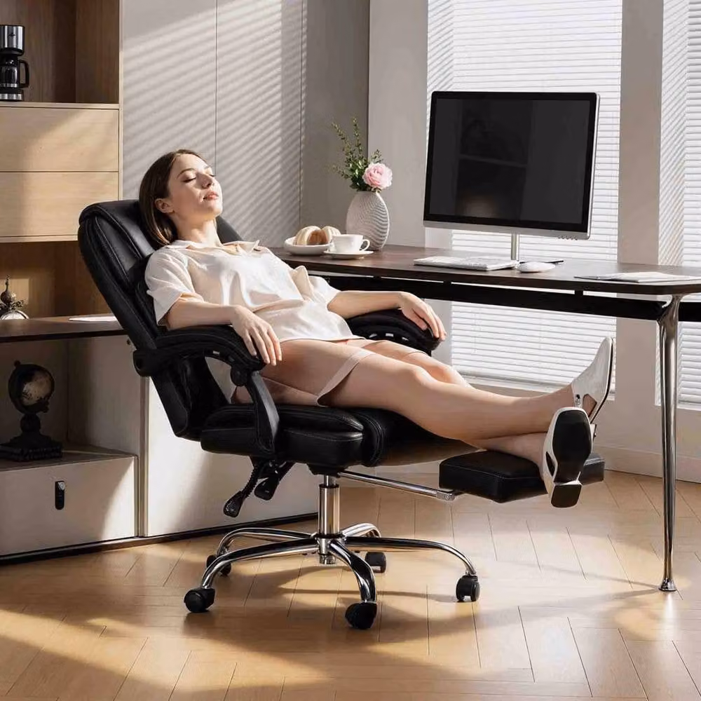 FORGEVIO Black Synthetic Leather Task Chair for Home Office with Armrests – 6