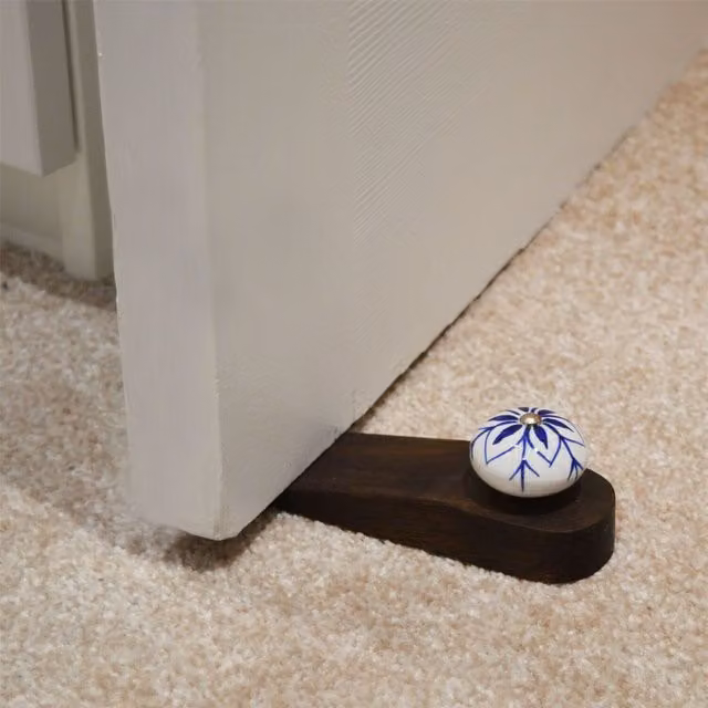 Nicola Spring Traditional Vintage Wooden Door Wedge Stop, Blue, Pack of 3 – 1