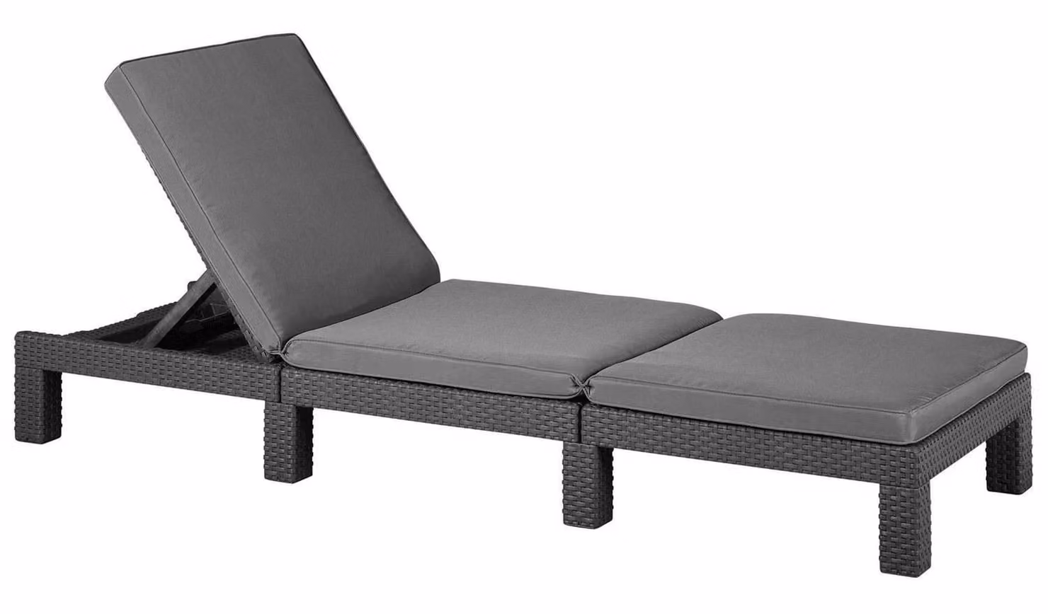 Keter Daytona Rattan Sun Lounger in Grey with Adjustable Headrest and Weatherproof Cushions