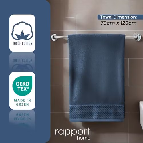 Rapport Home Eden Weave 2-Pack Cotton Bath Towels in Blue, W: 70 cm, D: 120 cm – 3