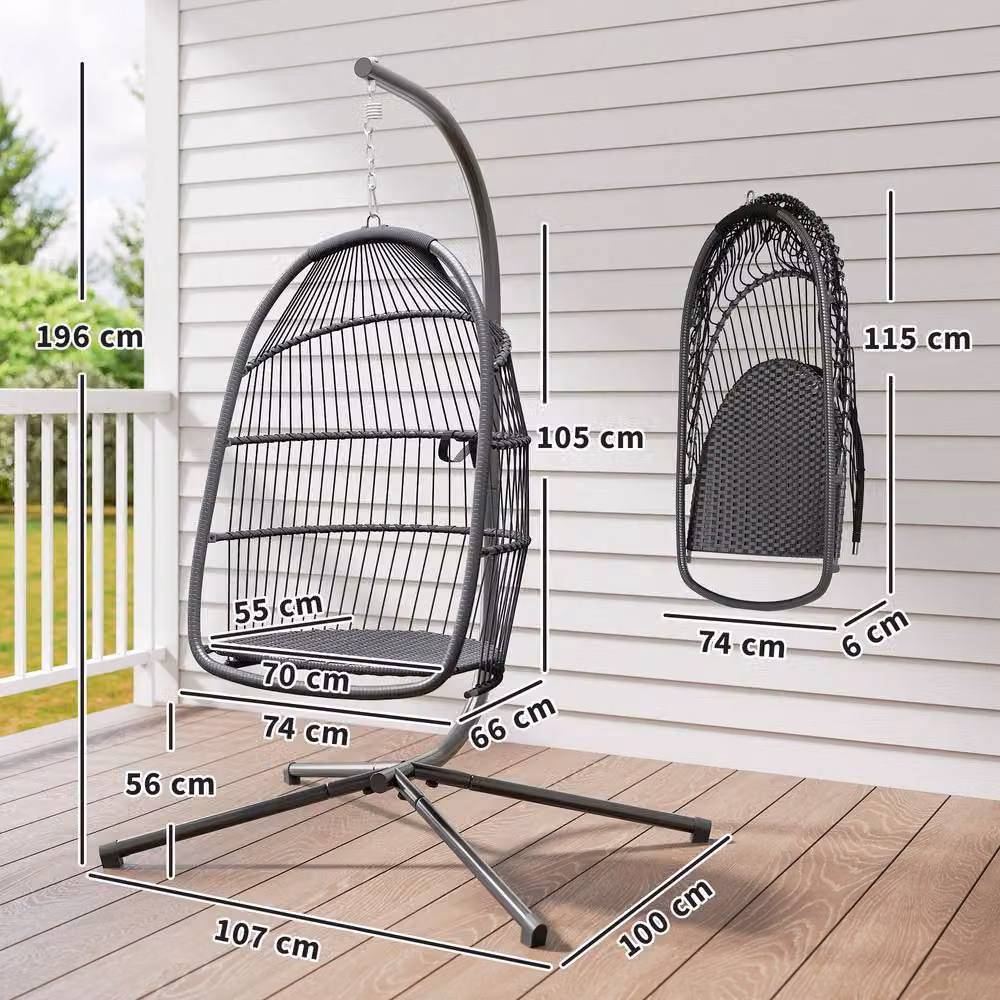 ERGOVEXA Rattan Hanging Egg Chair with Stand in Dark Grey – 2