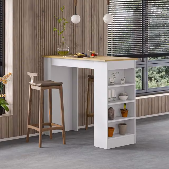 Decortie Modern Rectangular Kitchen Bar Dining Table with 4-Tier Storage in Oak and MDF