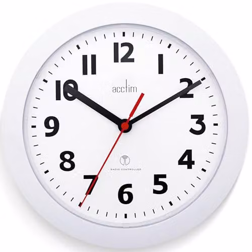 Acctim Parona Radio Controlled Round Wall Clock, White, Diameter: 23 cm
