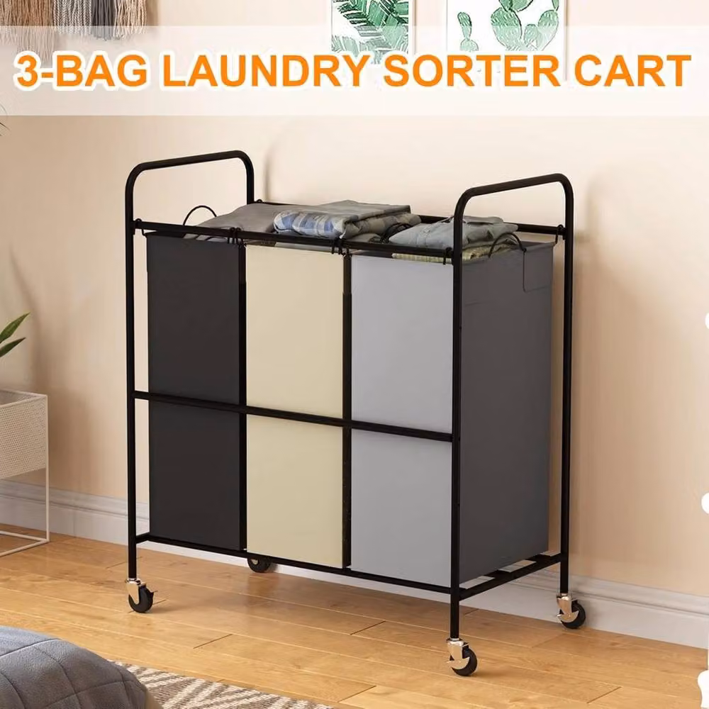 VOGREX 3-Bag Laundry Sorter Cart with Removable Waterproof Bags in Multicolour – 3