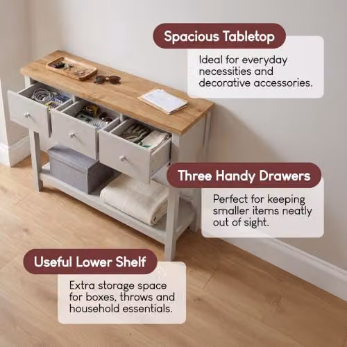 Vida Designs Arlington 3 Drawer Console Table in Grey – 4