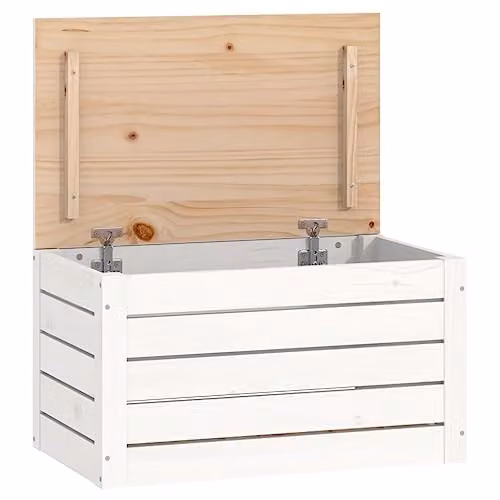 vidaXL Solid Pine Wood Storage Box with Removable Lid, White Finish, W: 59.5 cm, D: 36.5 cm, H: 33 cm