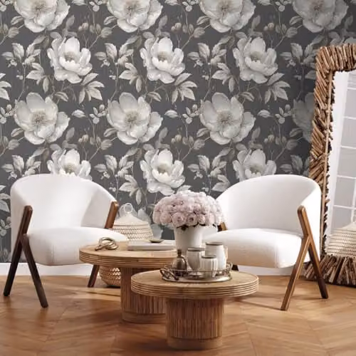 Muriva Alethia Black Floral Botanical Wallpaper Roll – 3
