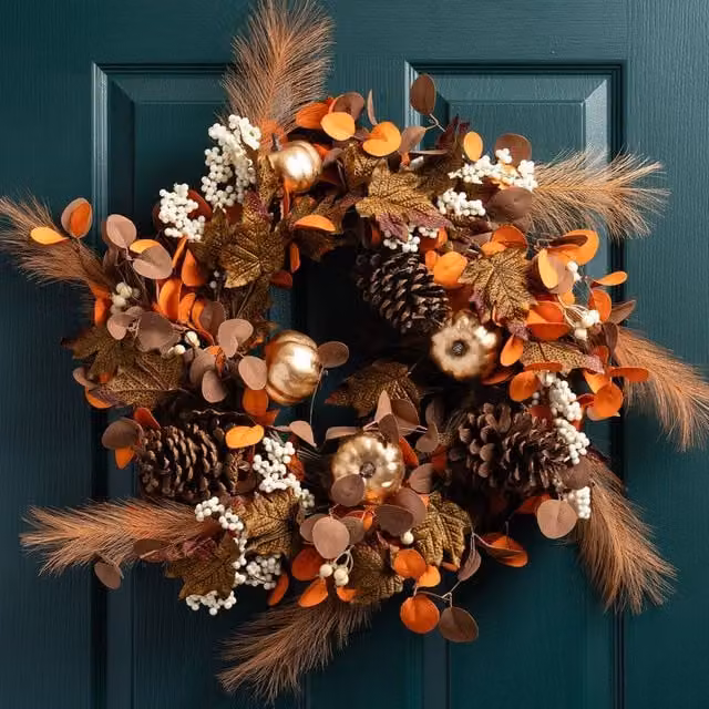 Scottish Everlastings Ltd Autumn Floral Wreath in Brown, Gold and Orange, Diameter: 45 cm